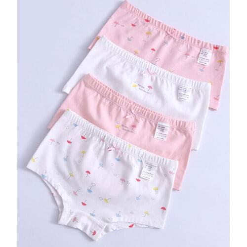 4PCS New Girls Cartoon Print Underwear Sets Kids Cotton Panties Suits Toddler Soft Briefs Teens Bow Short Pant Children Clothing