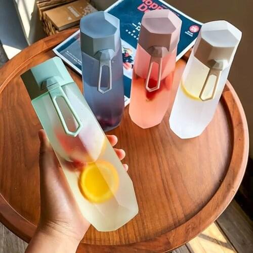 500ML Frosted Plastic Water Bottle BPA Free Creative Fruit Juice Water Bottle With Rope Travel Camping Sports Bottles Tea Cup