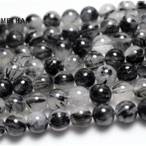 Free shipping (1 strands) Natural A+ 8mm+-0.2 black rutilated quartz smooth round loose stone beads for jewelry making design