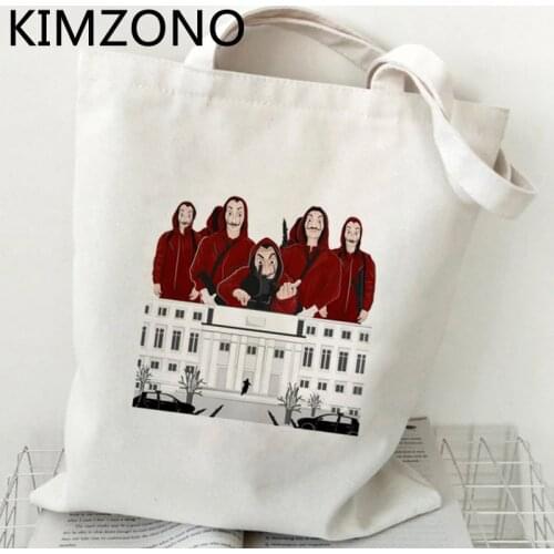 Money Heist shopping bag canvas cotton reusable handbag shopper grocery bag cloth net string fabric sac tissu