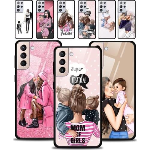 Super Mom Baby Girl Tempered Glass Cover For Samsung Galaxy S21 Plus Ultra M21 M31 M51 A52 A72 Phone Case Coque
