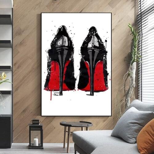 Black and Red High-heeled Shoes Painting Luxury Posters and Prints Red High Heels Wall Art Canvas for Living Room Decorations