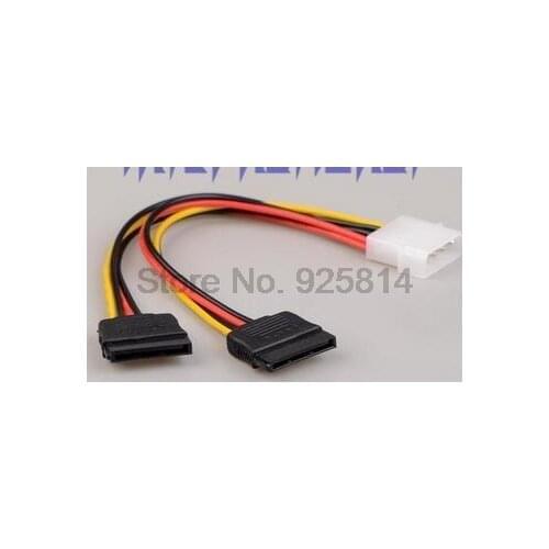 By dhl or ems 1000pcs SATA Power Cable Splitter Molex 4pin to Serial ATA 15pin x 2 Male Female Y Hard Drive Cables 15CM