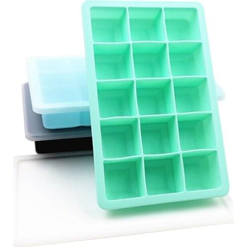 15 Grid Food Grade Silicone Ice Mold Tray With Lid Reusable Home DIY Homemade Square Ice Mold Kitchen Ice Supplies Accessories