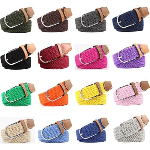 Men Women Canvas Woven Elastic Belt Classic Pin Buckle Waistband Multi-Color BLTRD0020