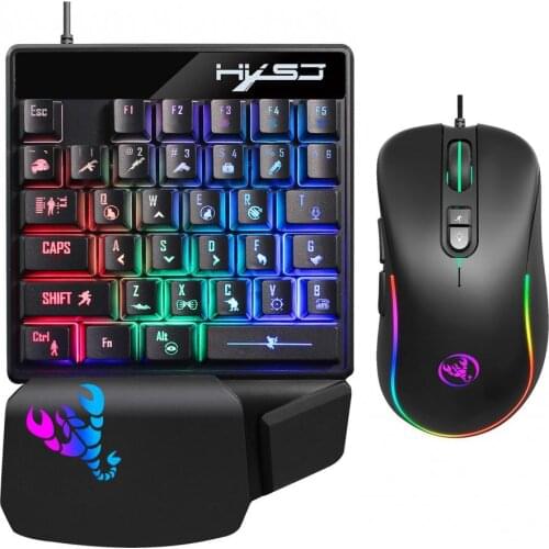 2Pcs/Set HXSJ RGB Backlight Single Hand Gaming Keyboard 35 Keys Portable 7 Buttons Programmable Adjustable DPI Mouse