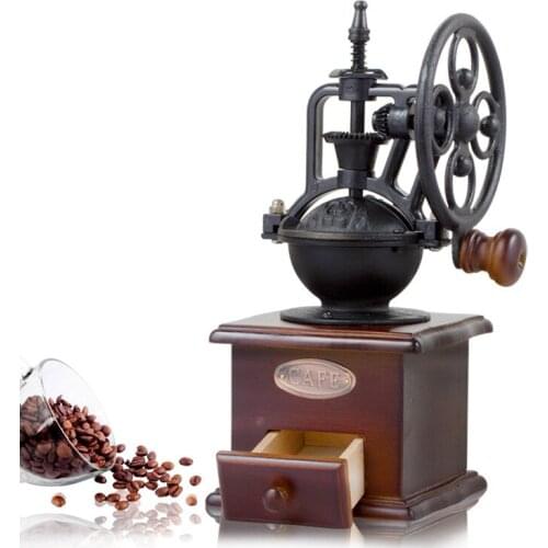 Retro Classic Wheel Coffee Manual Grinder Grinding Fast Log Labor Saving Hand-washing Mat Grinder Copper Wood Ceramic Core 1KG