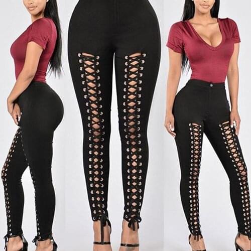 Fashion Women High Waist Pencil Leggings Stretchy Bandage Hollowed out Pants Christmas Gifts legginsy skorzane легинсы яркие