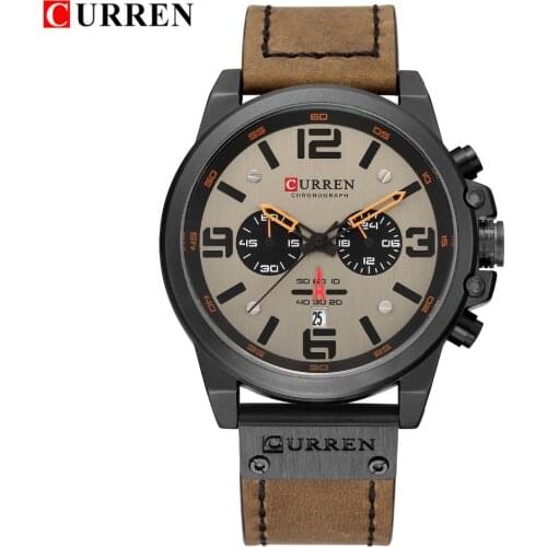 2019 Fashion Men Wrist Watches CURREN Quartz Mens Wristwatches Reloj Hombre Leather Brown Military Male Clock Relogio Masculino