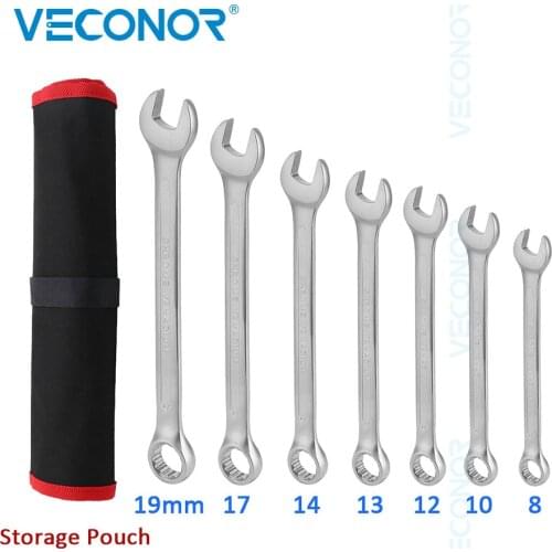 7Pcs Combo Wrench Keys Set Universal Spanner Tools Dull Polished Fixed Head with Storage Pouch Wrench Tool for Car Repairing