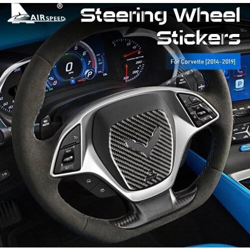 AIRSPEED Carbon Fiber for Chevrolet Corvette C7 2014 2015 2016 2017 2018 2019 Accessories Interior Car Steering Wheel Stickers