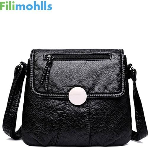 2020 New Black Small Chain Shoulder Bag Women Messenger Bag Soft Washed PU Leather Crossbody Bag Female Handbag Purses S2061