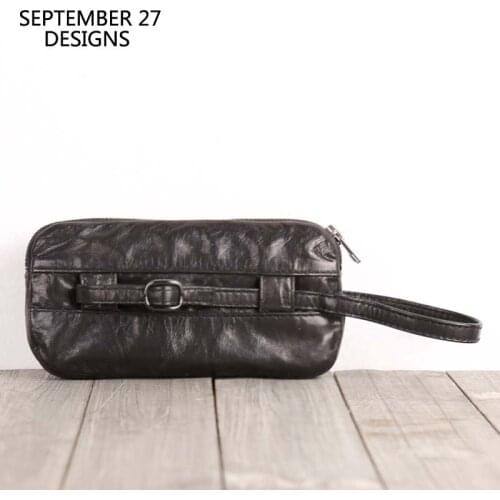 Clutch Wallets Genuine Leather Handmade Sheepskin Unisex Phone Wallet Travel Zipper Money Bag Long Purses Credit Card Coin Purse