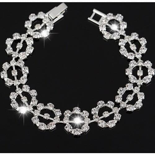 New Christmas gift sliver and gold color Female Wedding jewelry new hot sell Fashion round Crystal Bracelet for women #B085