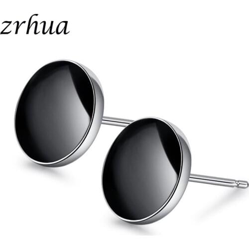 ZRHUA Original Silver Color Stud Earrings For Women Girl Black Crystal Round Brincos oorbellen pendientes Party Bijoux