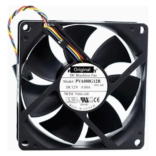 Original 100% working For FOXCONN PVA080G12R -P01-AB DC 12V 0.80A 80x80x25mm Server Cooling Fan