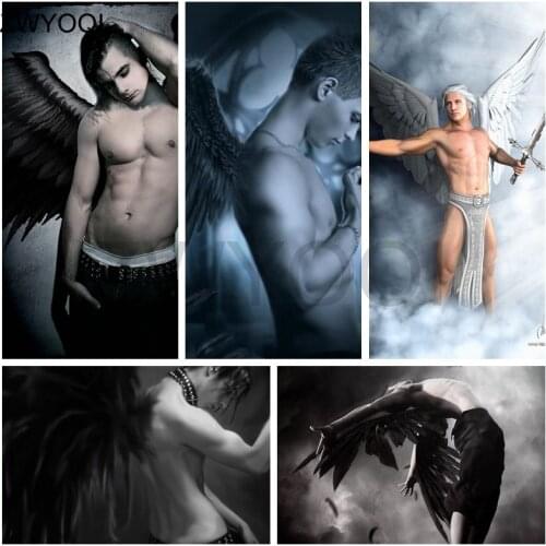 Full Round Diamond mosaic Feather wings Full Square Diamond embroidery Cross stitch Man muscle angel DIY 3D Diamond painting man