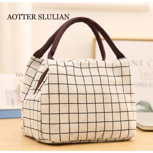 Portable Lunch Bag Thermal Insulated Lunch Boxes Grid Style Cooler Handbag Bento Pouch Dinner Container School Food Storage Bags