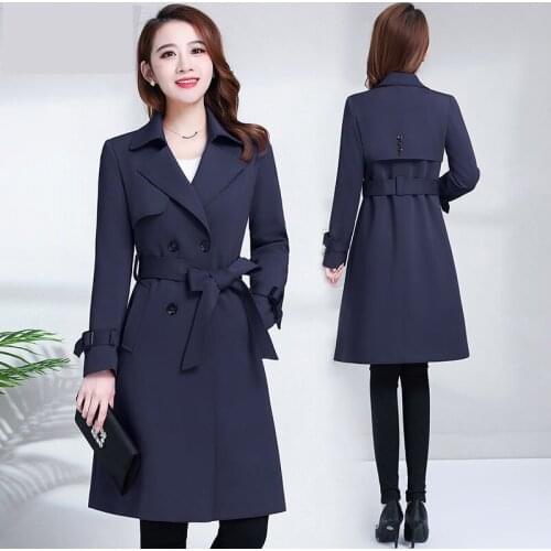 Plus size 4XL Female Windbreaker 2021 Spring Autumn All-match Fashion Elegant Slim Long Outwear With belt Womens Trench Coats