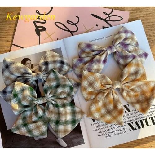 Kewgarden Girls web celebrity big bow hairpin plaid college childrens spring pin hair at the back of the head 3pcs