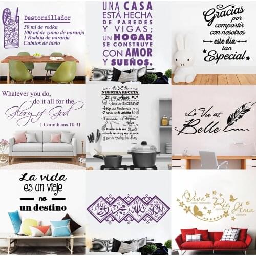 Removable Spanish Quote Recipe Wall Stickers Decor Biblical Character Vinyl Art Kitchen Decor Restaurant Window Decals HY9996