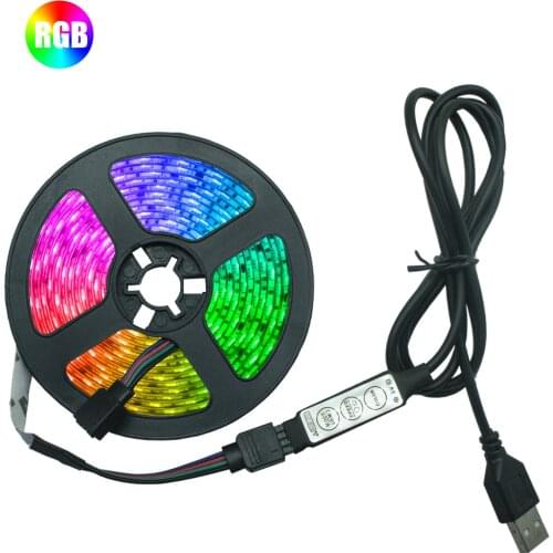LED Strip Light RGB 2835 Flexible Lamp Tape Diode USB Cable 3 Key Control DC5V 1M 2M 3M 4M 5M Desk Screen TV Background Lighting