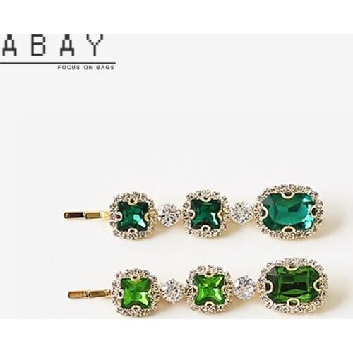 Fashion Women Green Gem Hairpin New Hot Sale Elegant Pearl Inlaid with Rhinestone Temperament High Sense Hair Accessories Trend