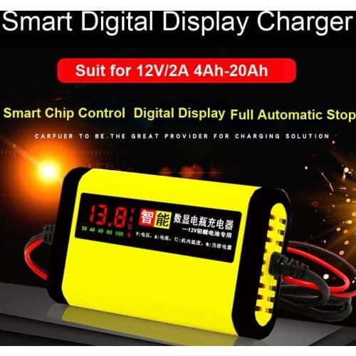 12V 2A Smart Car Motorcycle Battery Charger 220V Full Automatic LCD Display Moto Auto Lead Acid AGM GEL VRLA Batteries Charging