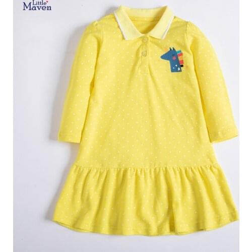 Girls Yellow Dresses Autumn New Arrival European American Style Cartoon Children Clothing Long Sleeve Lapel Polo-dress