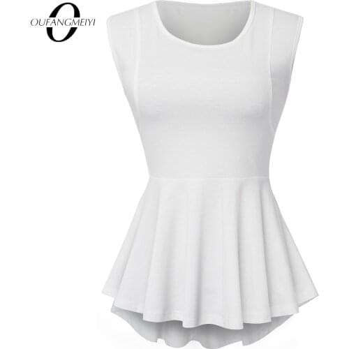 Women Summer Knitted Peplum Frill Hem Sleeveless Bodycon Tunic Casual Solid O Neck Tank Top Blouse With Loose Ruffles Tails E112