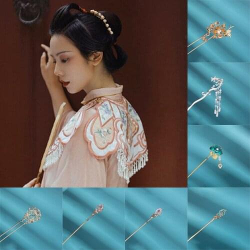 Women Hair Sticks Metal Pearl Chopstick Hairpins Headwear Chinese Style Bridal Wedding Hair Pin Clip Gifts Jewelry Accessories