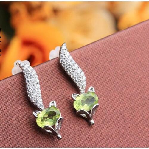 Natural peridot stone stud earrings 925 silver natural gemstone earrings for womens party fox shape Earrings jewelry