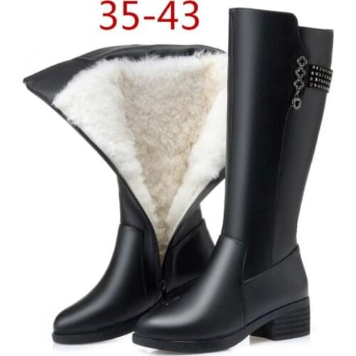CY399 Women Winter Boots Genuine Leather Female boots high-heeled women long boots wool lined warm snow boots Lady Fashion shoes
