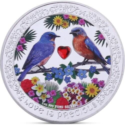 1oz Silver Commemorative Coin Love Couple Birds Happiness Souvenir Colorful Silver Plated Coins Gifts Crafts