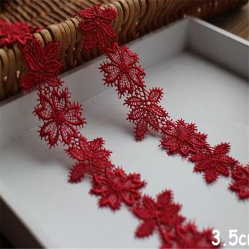 10Meters/ lot 3.5cm Burgundy Hollow-out Fabric Pretty Flower Venise Lace Trim Applique Sewing Craft LR0090