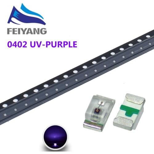 100pcs UV/purple Color 0402 SMD SMT Super Bright lamp LED lights light-emitting diodes New High quality 390-410nm 1.0*0.5mm