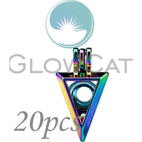 20x CC838 Rainbow Color Triangle Beads Cage Jewelry Making Essential Oil Diffuser Pearl Cage Locket Pendant