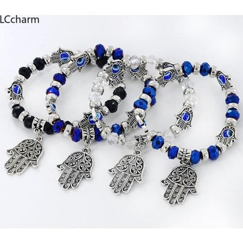 6 Color Hamsa Hand Beaded Bracelet Evil Eye String Lucky Bracelets Wristband Bangle For Men Women Jewelry Gift