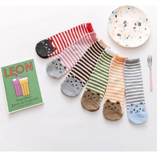 6Pairs/lot New Fashion Women Socks Cartoon Cat Footprints 3D Animals Style Striped Kawaii Sock Lady Floor Meias Socks for Female