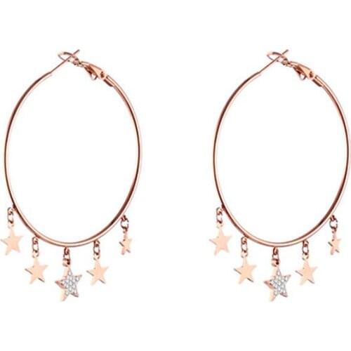 Big Womens Stainless Steel Hoop Earrings Rose Gold Round Multi Stars Charm Ear Jewelry Accessories Female 2020
