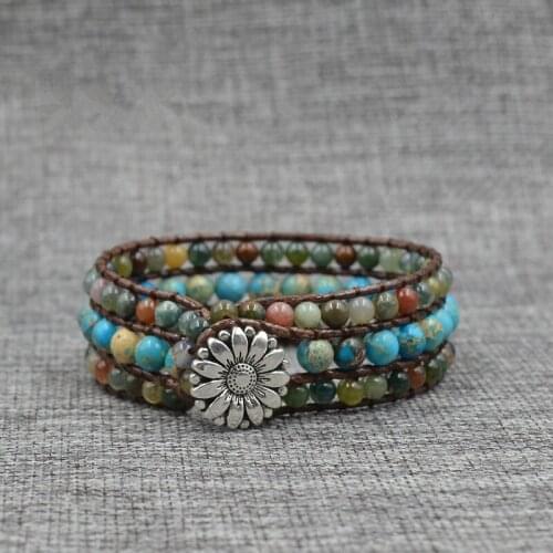 Retro Agates Japsers Cuff Bracelet Waxed Cotton Cord Wrap Bracelets Wholesale Handmade Braided Stone Bohemia Bracelets Jewelry