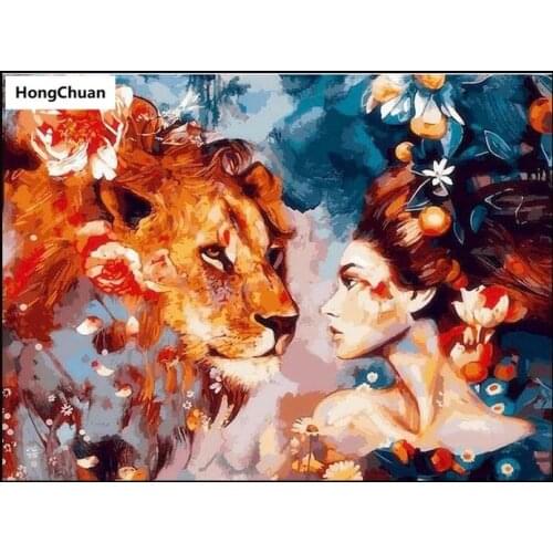 Fast delivery 5D diamond painting painted lion beauty DIY mural square rhinestone mosaic round embroidery home decoration gift