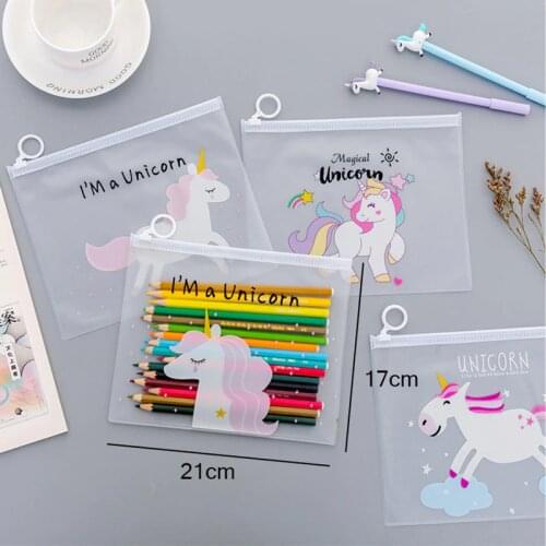 Storage Bag Cute Pink Animals Unicorn Pencil Case Bts Cartoon Transparent PVC Makeup Organize Home Office Organization Supplies