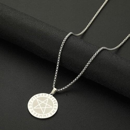 Cxwind Punk Viking Pentagram Star Necklace Pentagram Satanic Necklaces Pendants Stainless Steel Charm Jewelry for Women Men Gift