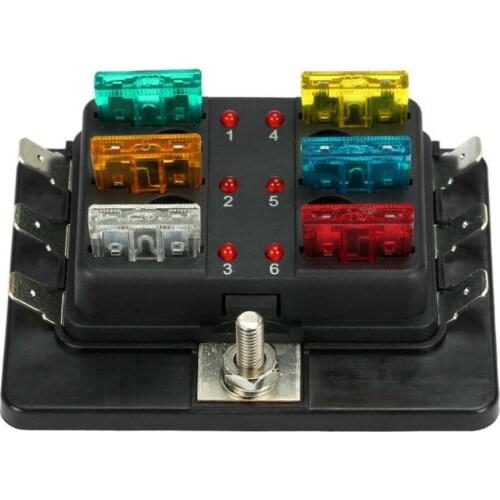 Car Boat 6 Way 12-32V Blade Fuse Box Holder With LED Indicator PC Terminals
