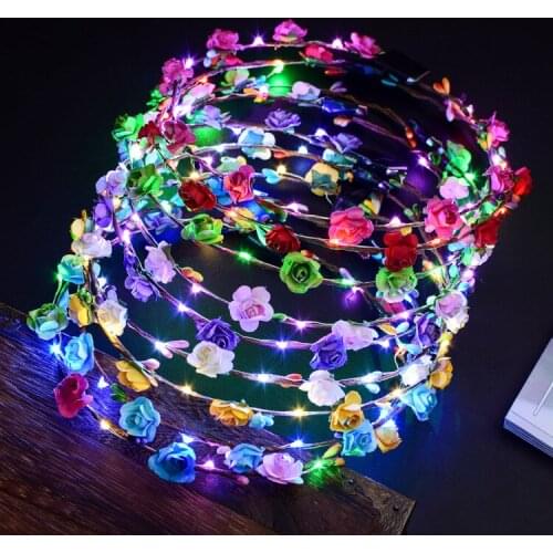 Ten lights ten flowers luminous wreath headdress rattan tourist stall night market hot sale hair accessories hairband wholesale