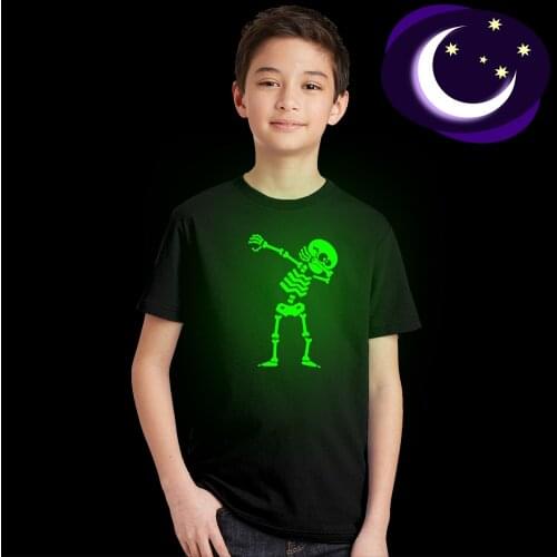 Dabbing Skeleton Skull Kids Fashion Glow In Dark T Shirt Boys Girls Short Sleeve Noctilucent T-shirts Toddler Luminous Tees Tops
