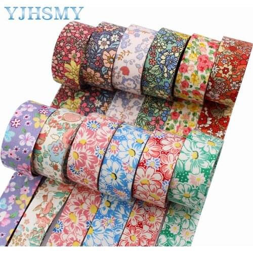 Double-Sided Springtime Flowers Cloth Ribbons 1"(10/25MM) 5Yards Bow Cap DIY Party Gift Packaging Materials L-201126-1362