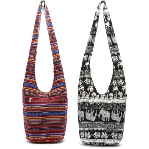 Bohemian Cotton linen Women Ethnic Printed Zipper Shoulder Hobo Bag Gypsy Cotton Tote Pouch Female Cloth Shoulder Bag