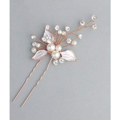 SLBRIDAL Handmade Golden Vintage Pearls Rhinestones Crystals Flower Leaf Wedding Hair Pin Bridal Hair Stickers Hair Accessories